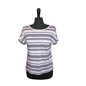 Christian Siriano New York Linen Top Short Sleeve Striped Blue White But…